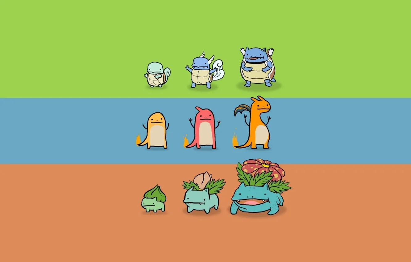Photo wallpaper pokemon, pokemon, bulbasaur, squirtle, squirtle, charmander, charmander, charizard