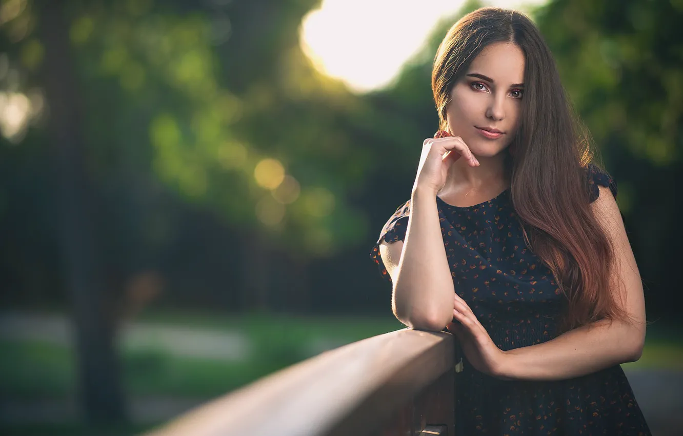 Photo wallpaper look, girl, hair, dress, bokeh