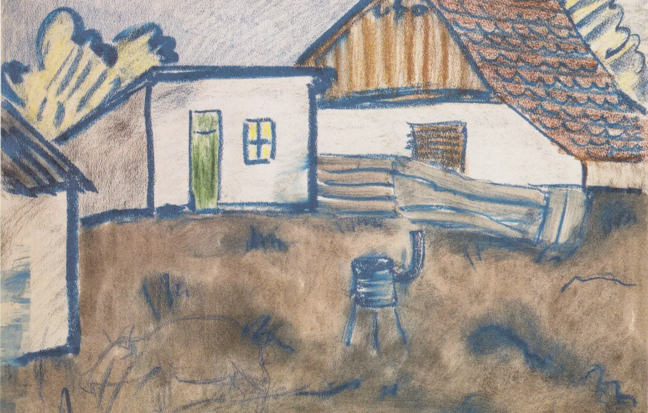 Photo wallpaper out of the city, Expressionism, Otto Mueller, ca192, Hauser with an oven and a pig