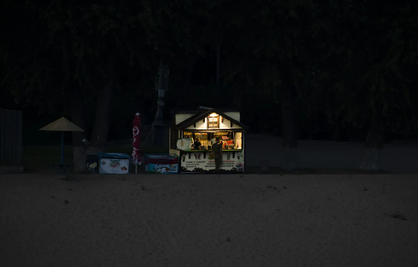Photo wallpaper beach, night, the city, shop, Stall