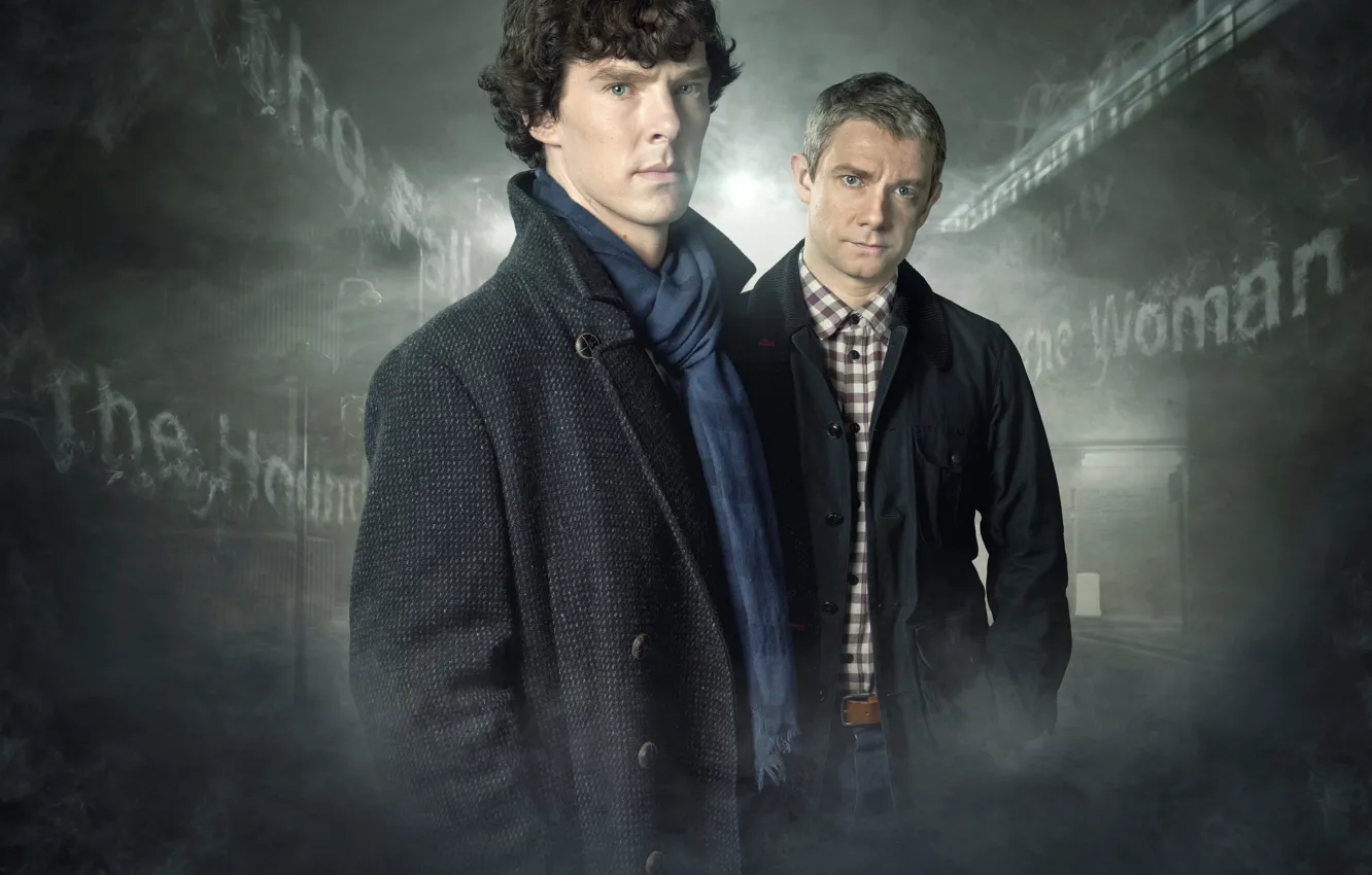 Photo wallpaper fog, smoke, two, Sherlock Holmes, Sherlock, Sherlock BBC, Sherlock Holmes, John Watson