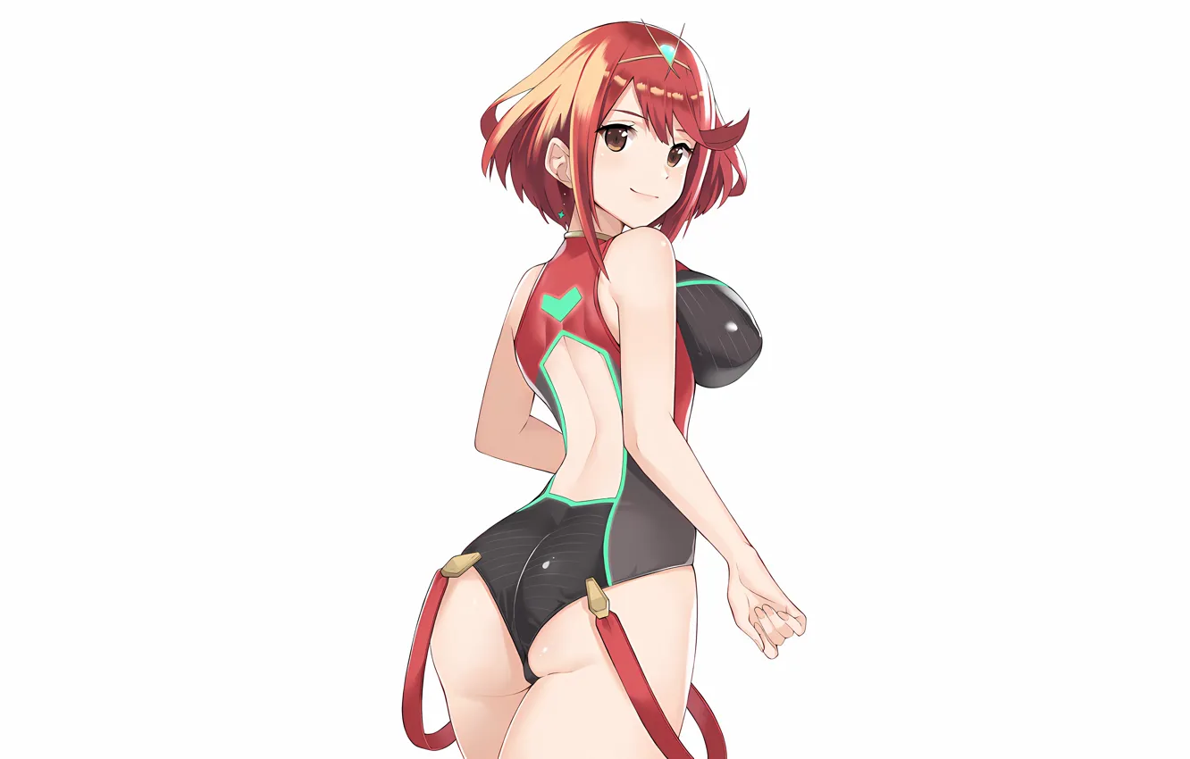 Photo wallpaper girl, sexy, ass, red hair, brown eyes, boobs, anime, beautiful