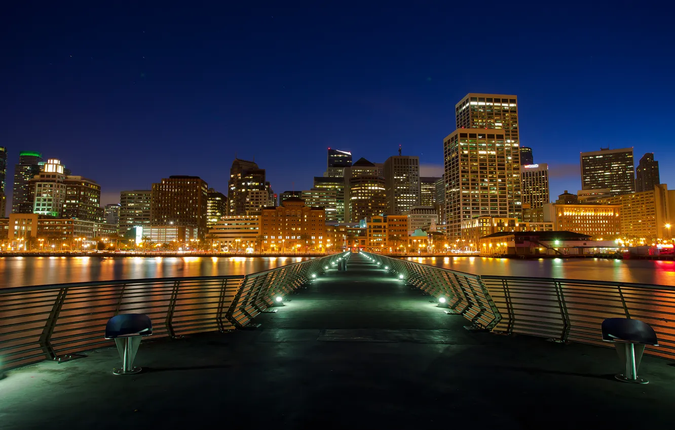 Photo wallpaper night, bridge, the city, lights, pierce
