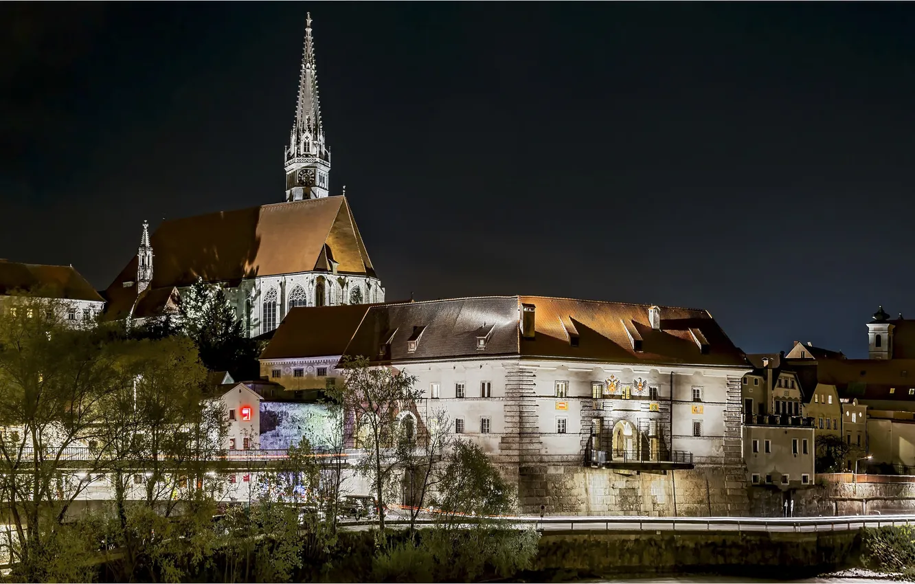 Photo wallpaper night, lights, home, Austria, Steyr