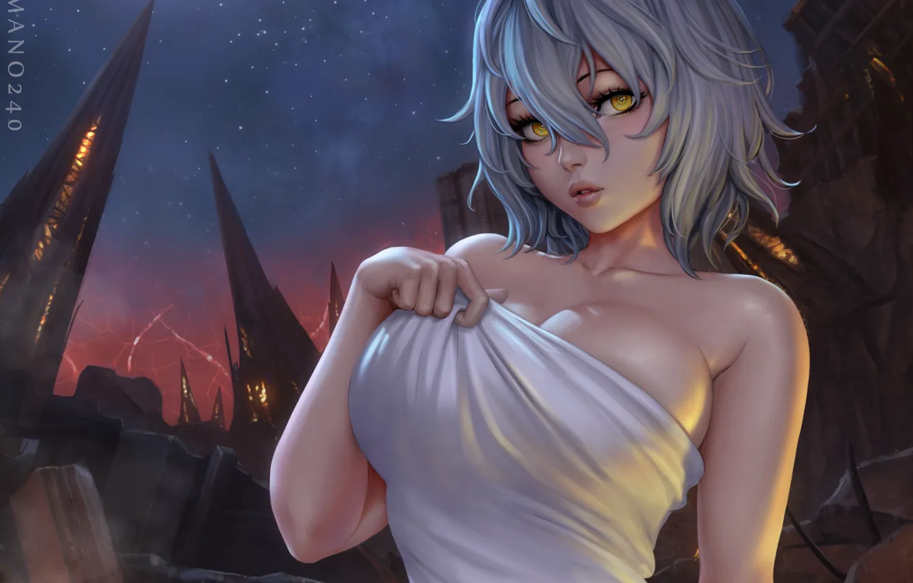 Photo wallpaper girl, night, the moon, towel, Code Vein, Sciamano240