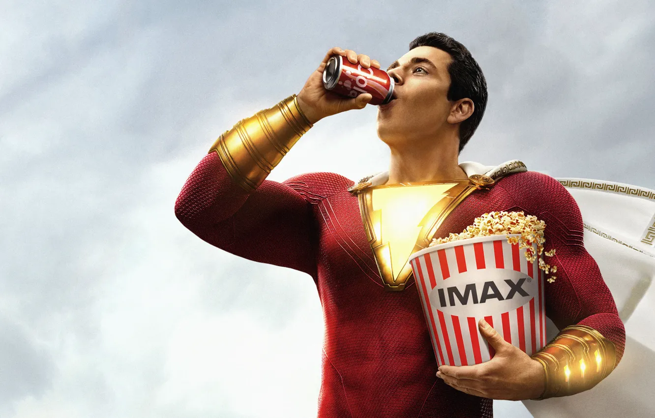 Photo wallpaper hero, costume, popcorn, cola, hero, soda, DC comics, Shazam