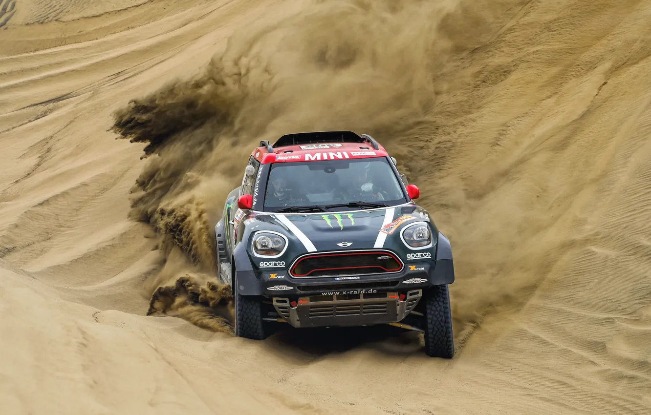 Photo wallpaper sand, race, sport, desert, speed, Mini, dust, dunes