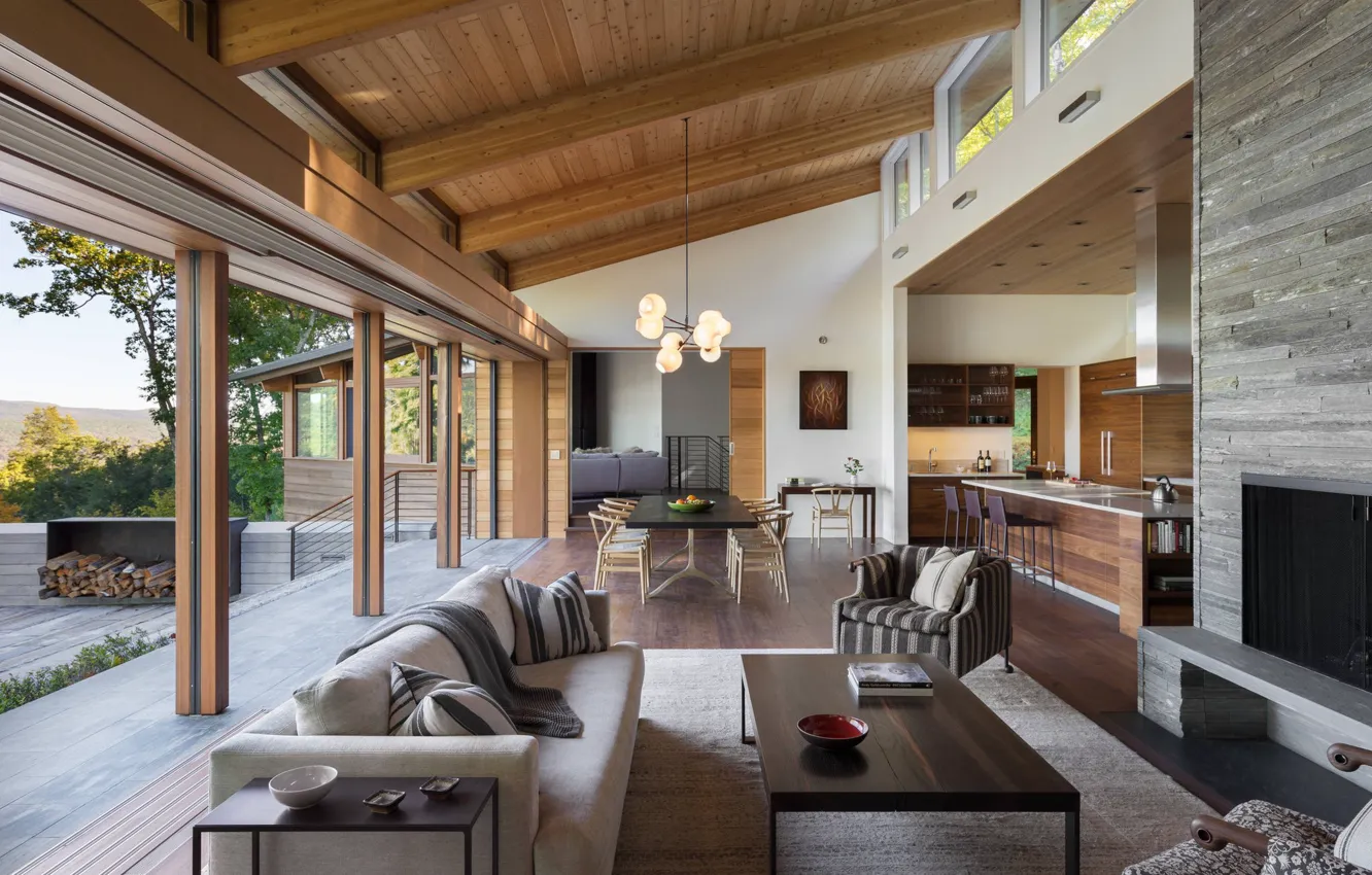 Photo wallpaper Villa, interior, living room, dining room, living space, Berkshire Residence