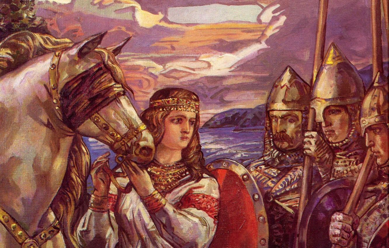 Photo wallpaper woman, armor, shield, warriors, Klimenko Andrew, Horse of destiny