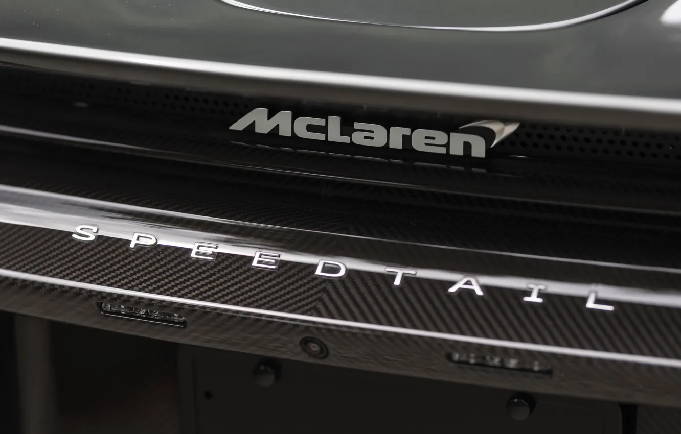 Photo wallpaper close-up, McLaren, logo, McLaren, label, Speedtail, McLaren Speedtail