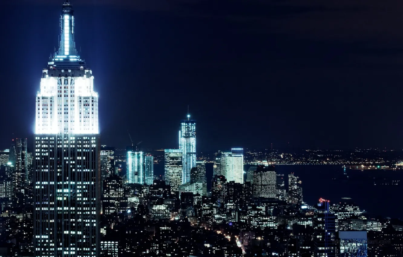 Photo wallpaper night, city, lights, building, New York, Brooklyn, New York, The Empire state building