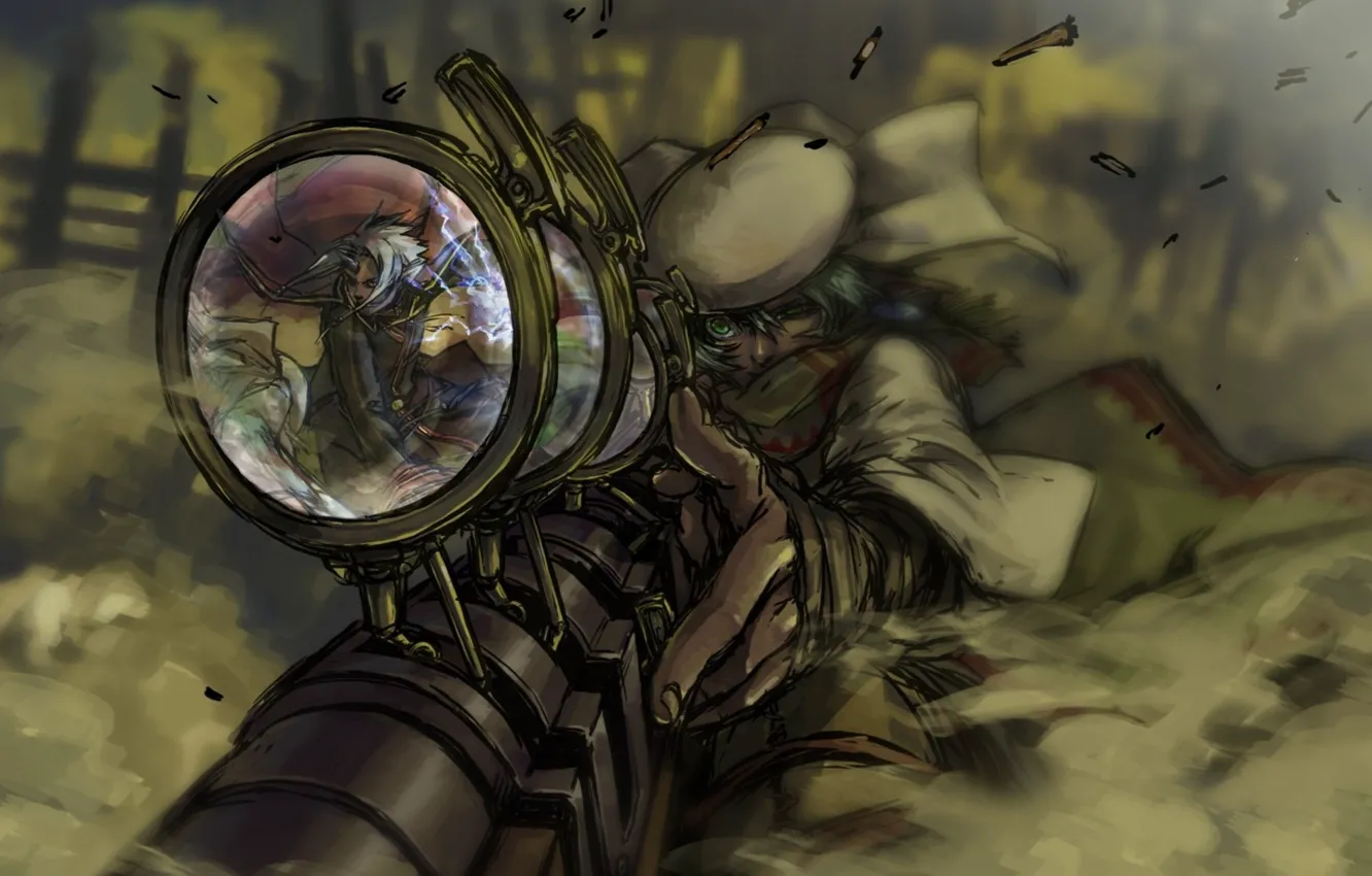 Photo wallpaper reflection, figure, art, sniper, sight, rifle, steampunk sniper
