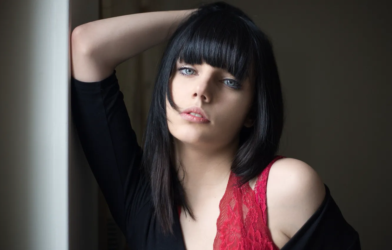 Photo wallpaper look, pose, model, portrait, hands, makeup, brunette, hairstyle