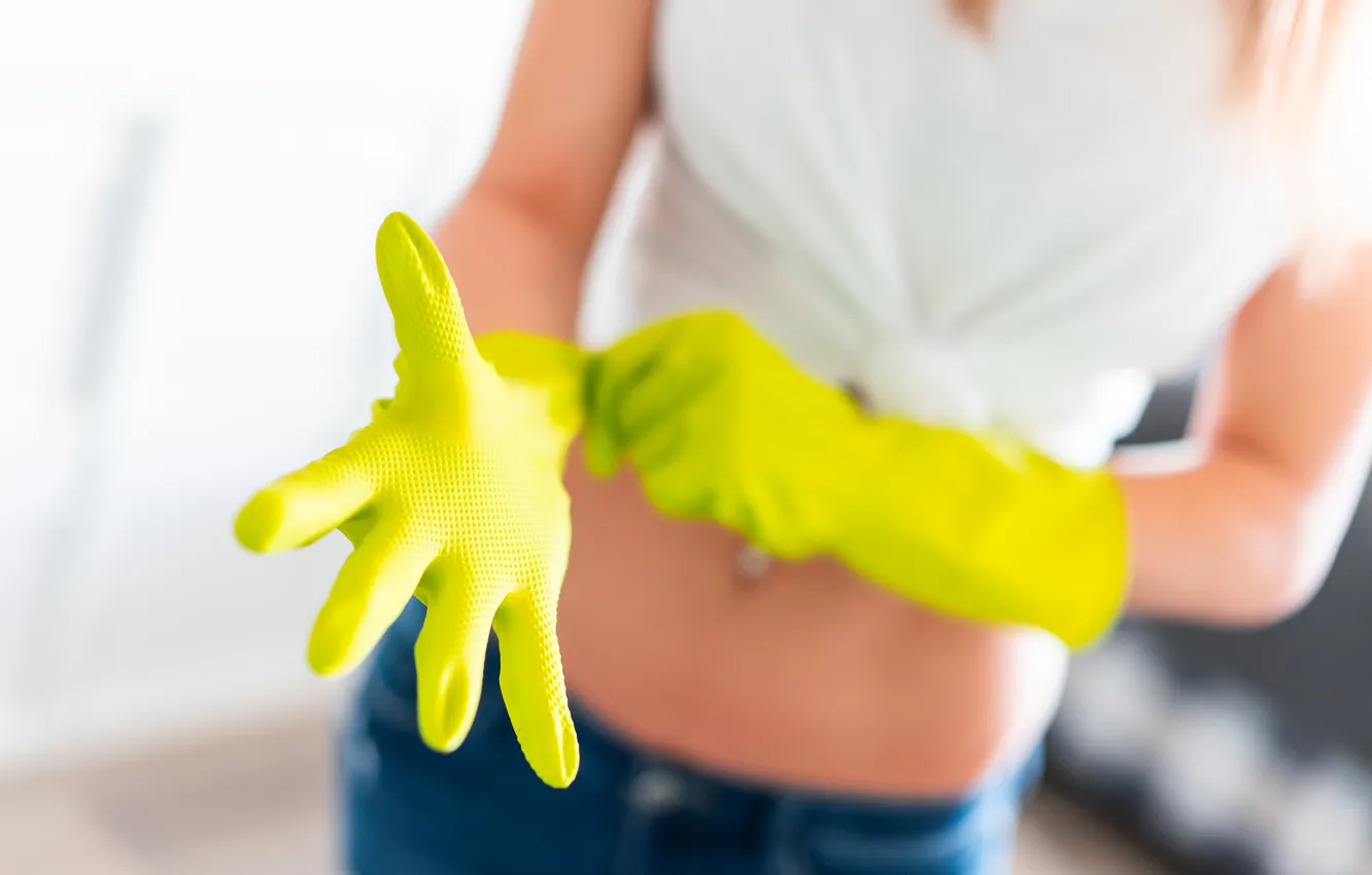 Photo wallpaper woman, gloves, cleaning