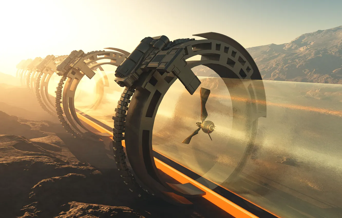 Photo wallpaper mountains, the tunnel, object, camera, accelerator