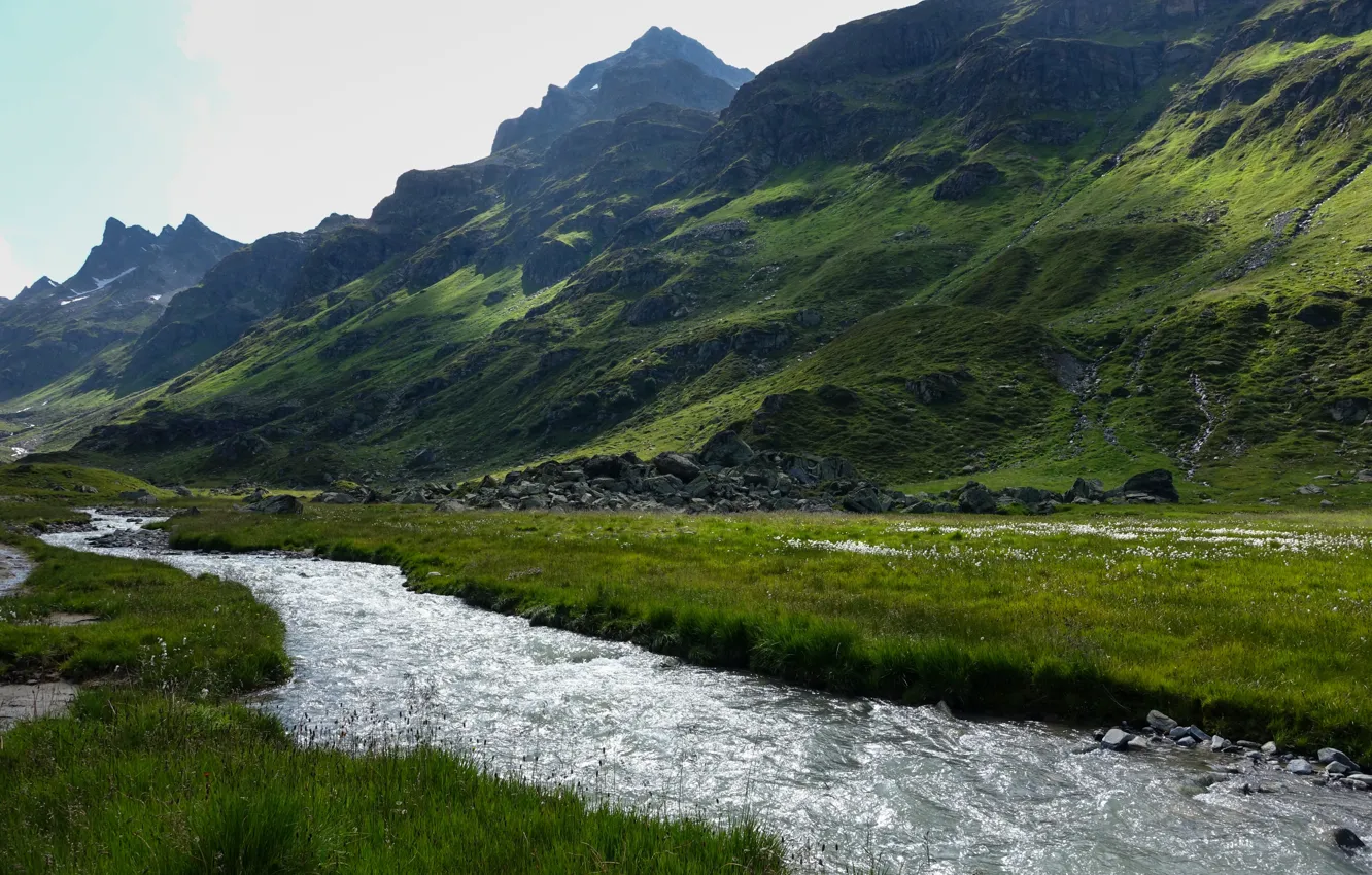 Photo wallpaper mountains, Alps, river