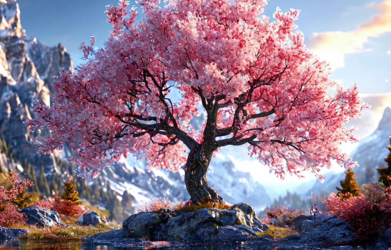 Photo wallpaper trees, art, pink