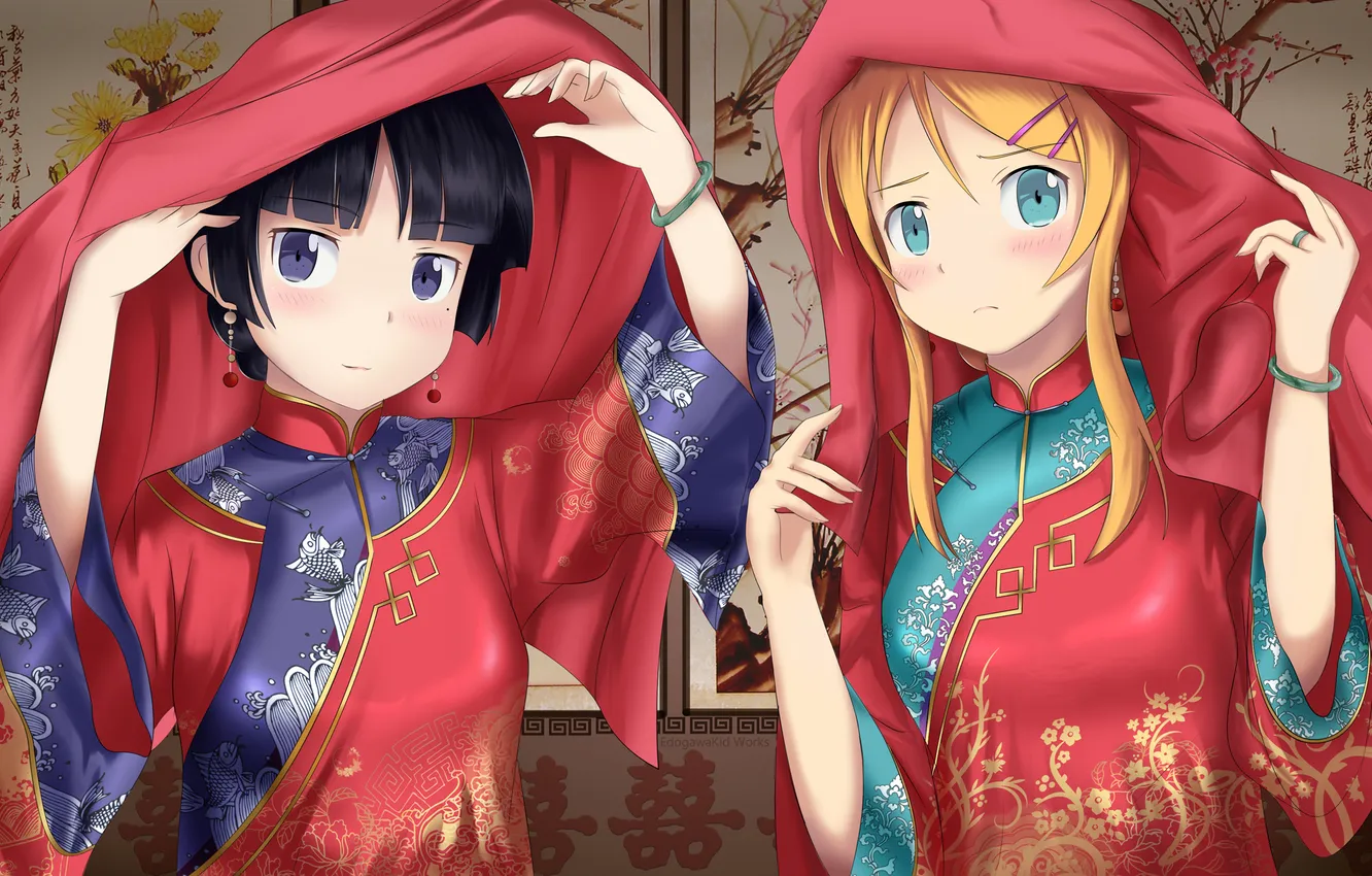Photo wallpaper girl, anime, characters, East, bracelet, mole, kimono, shawl