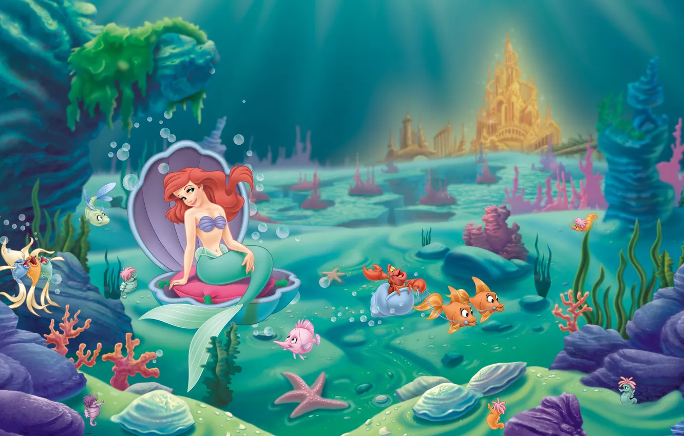 Photo wallpaper fish, algae, Ariel, Palace, The little mermaid, The Little Mermaid, Sylvester