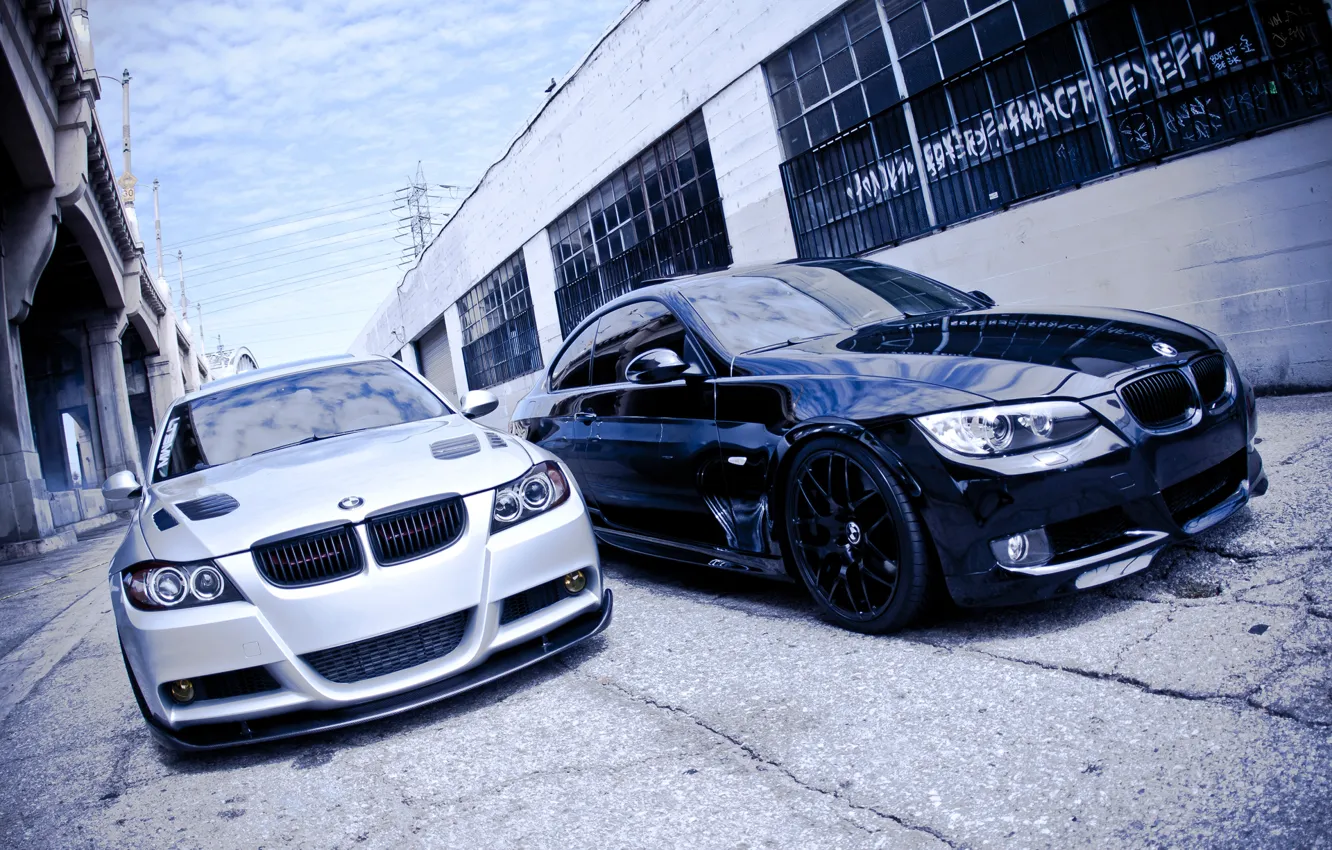 Photo wallpaper white, BMW, 3Series, two brothers, black