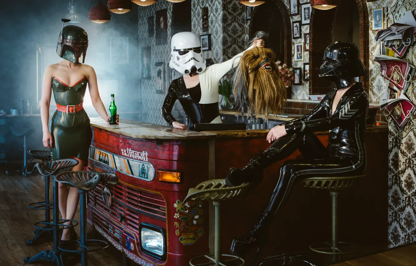 Photo wallpaper Star Wars, Darth Vader, head, Chewbacca, Stormtrooper, Boba Feet