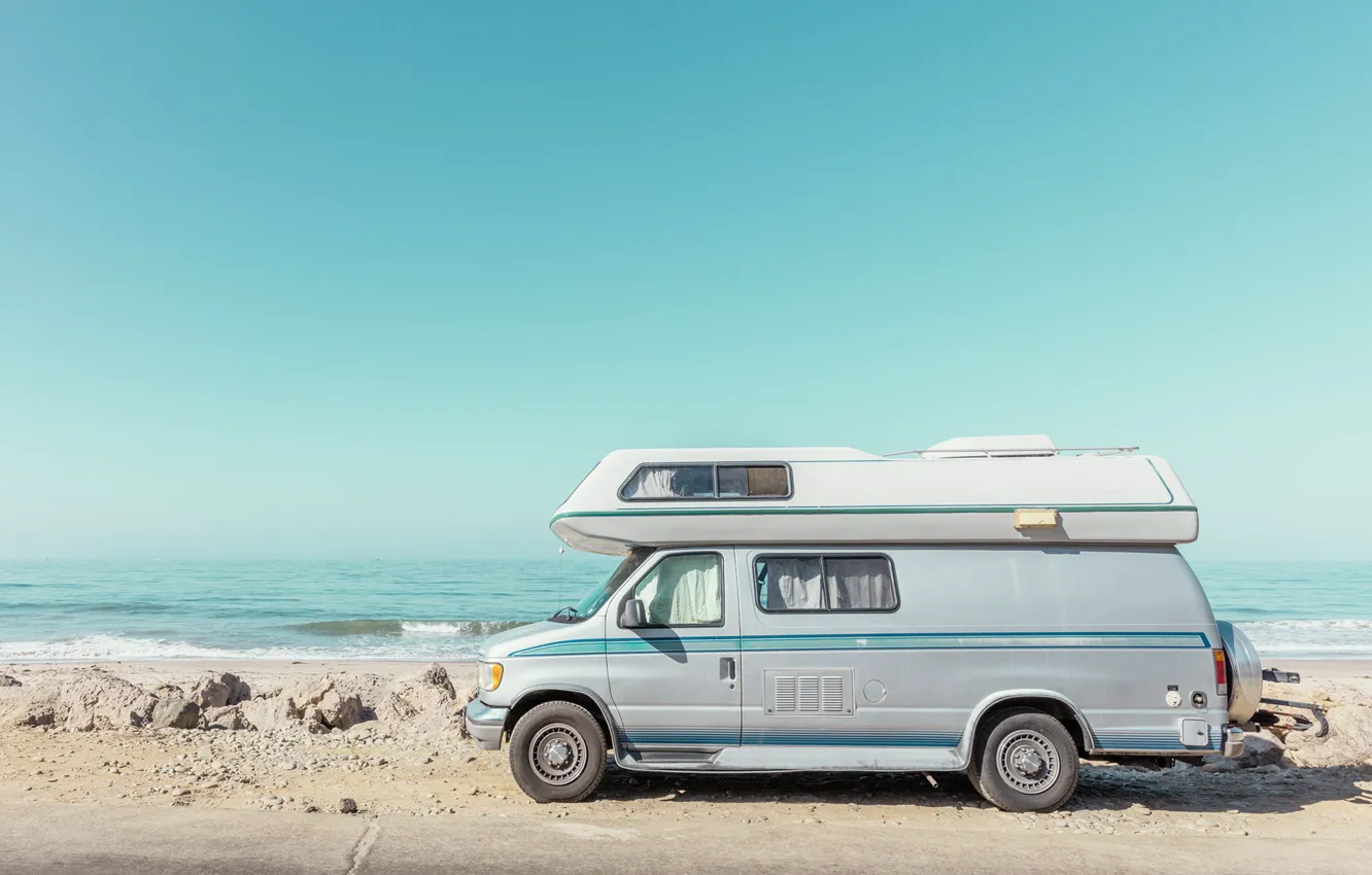Photo wallpaper wave, stones, shore, car, California