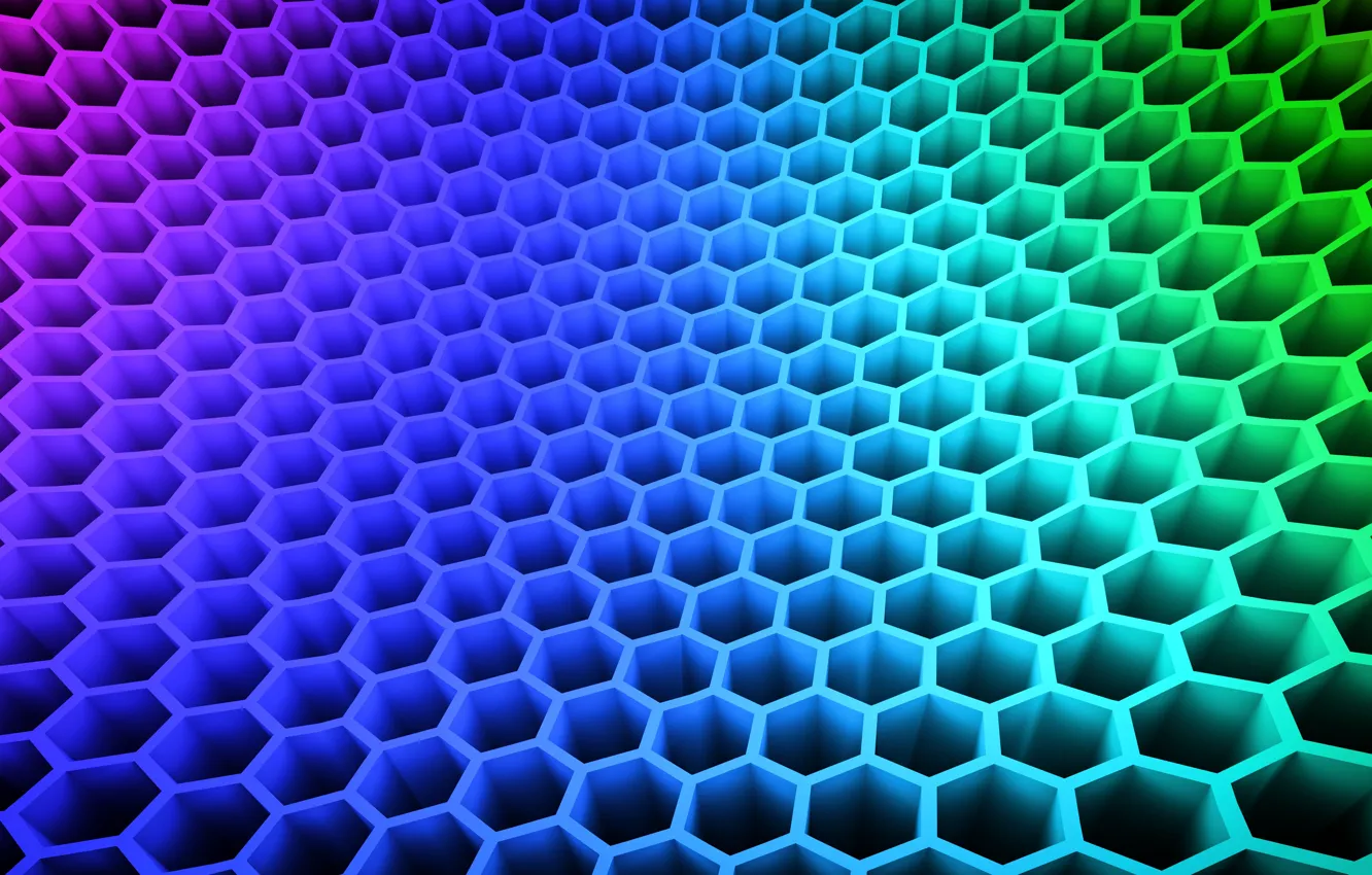 Photo wallpaper abstraction, colored, cell, honeycomb, colored, overflow color, three- dimensional hexagons, 3D Hexagons