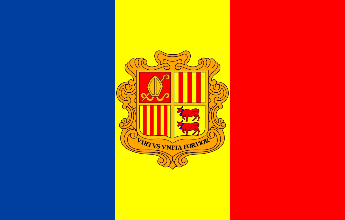 Photo wallpaper flag, fon, flag, coat of arms, andorra, Andorra