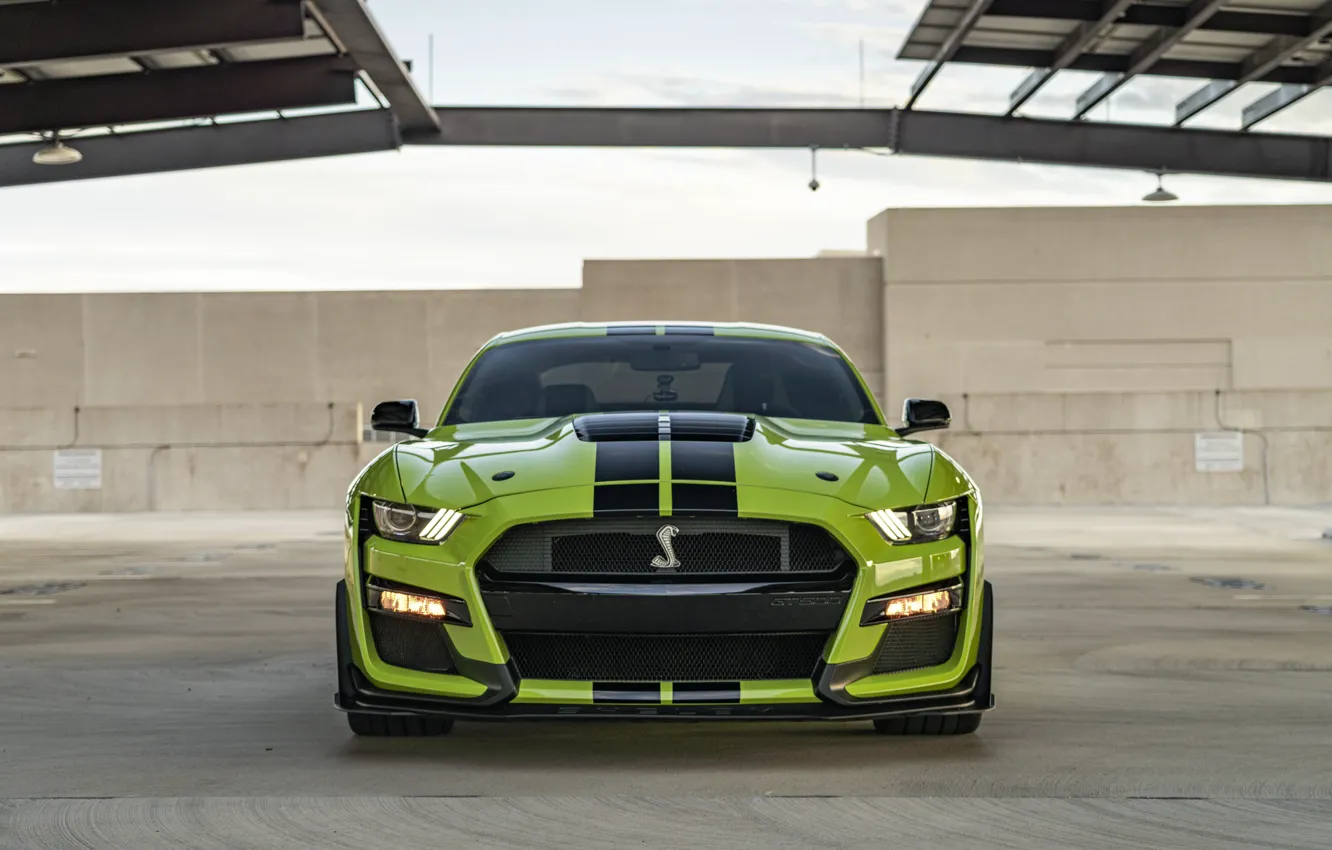 Photo wallpaper Mustang, Ford, GT500, Green, Front, Face, Roof