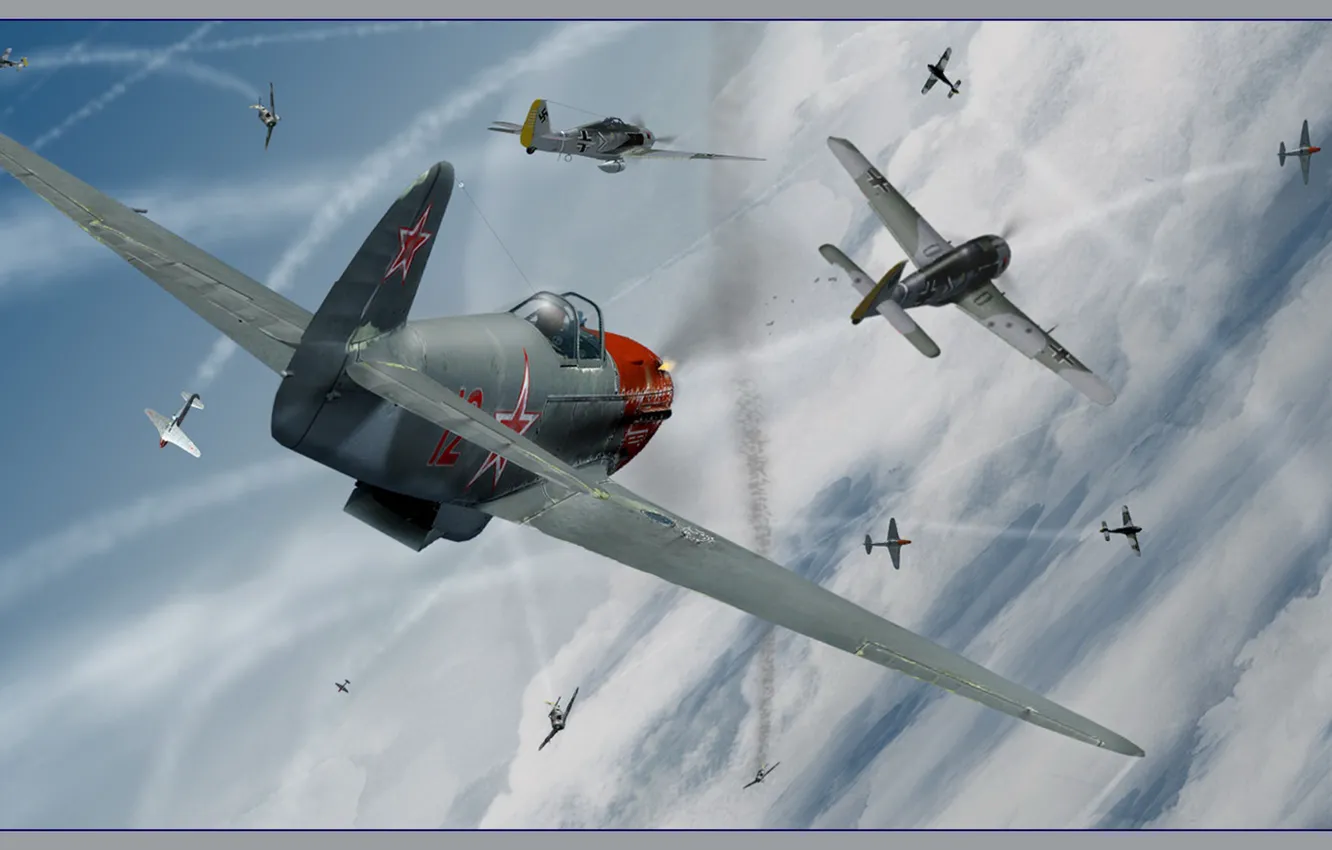 Photo wallpaper the sky, battle, Fokkers, Yaki