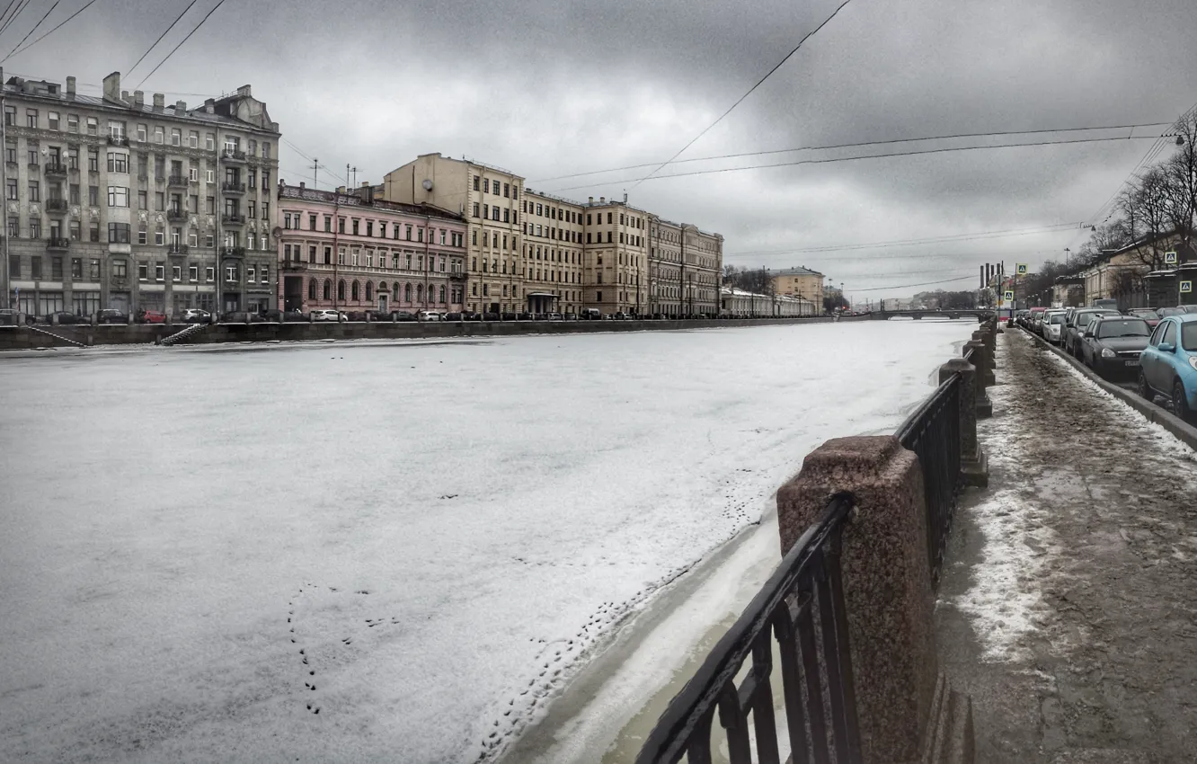 Photo wallpaper river, Cloudy, Ice, Saint Petersburg