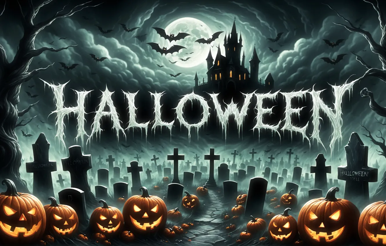 Photo wallpaper letters, castle, Halloween, Halloween, gloom