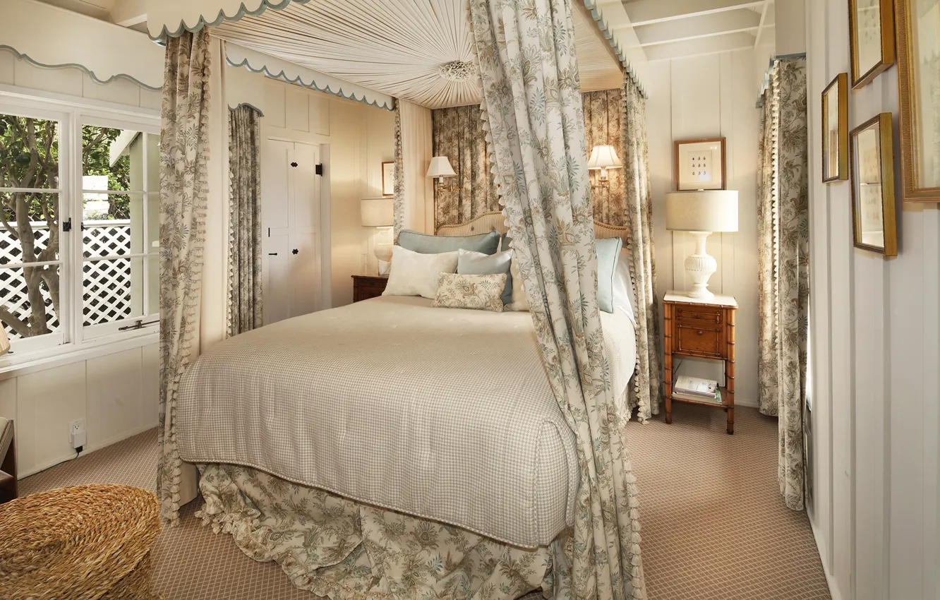 Photo wallpaper bed, pillow, window, bedroom, lamps