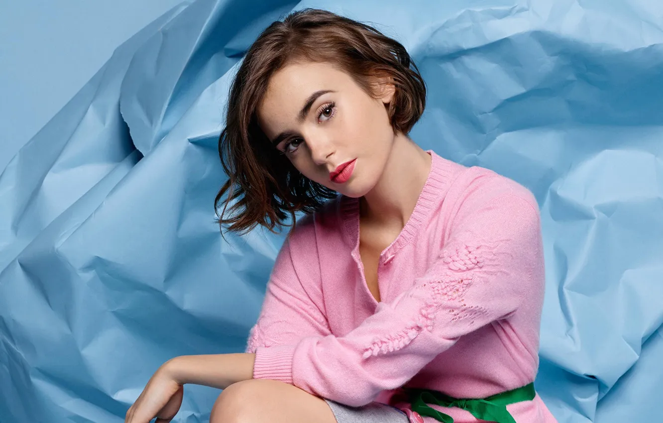 Photo wallpaper look, girl, pose, portrait, beautiful, Lily Collins
