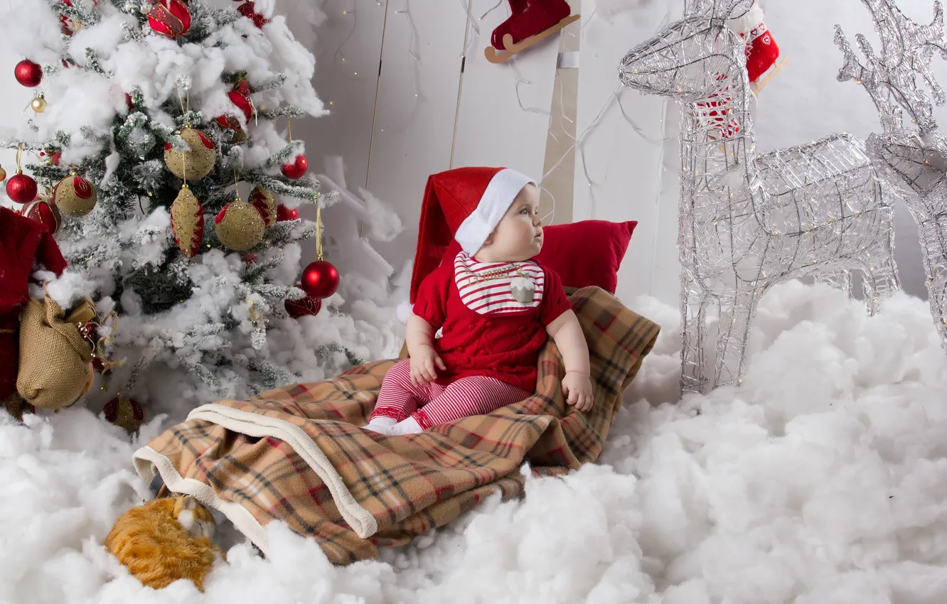 Photo wallpaper holiday, new year, baby, Santa Claus, dwarf