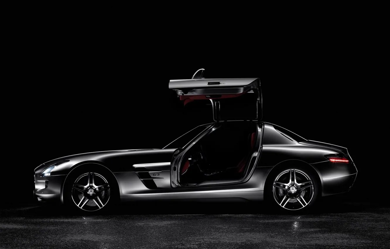 Photo wallpaper black, Mercedes, side view, AMG SLS63