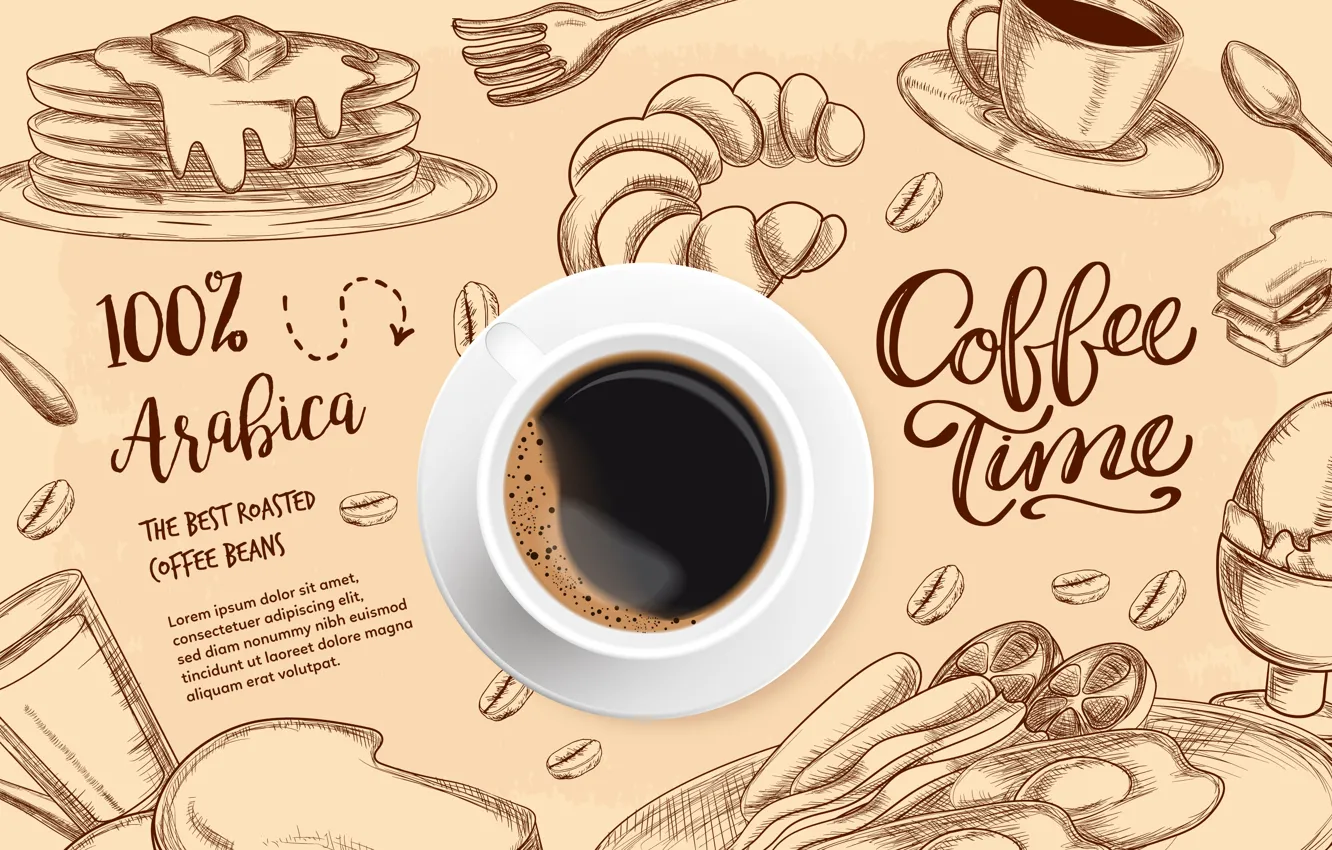 Photo wallpaper labels, coffee, Cup