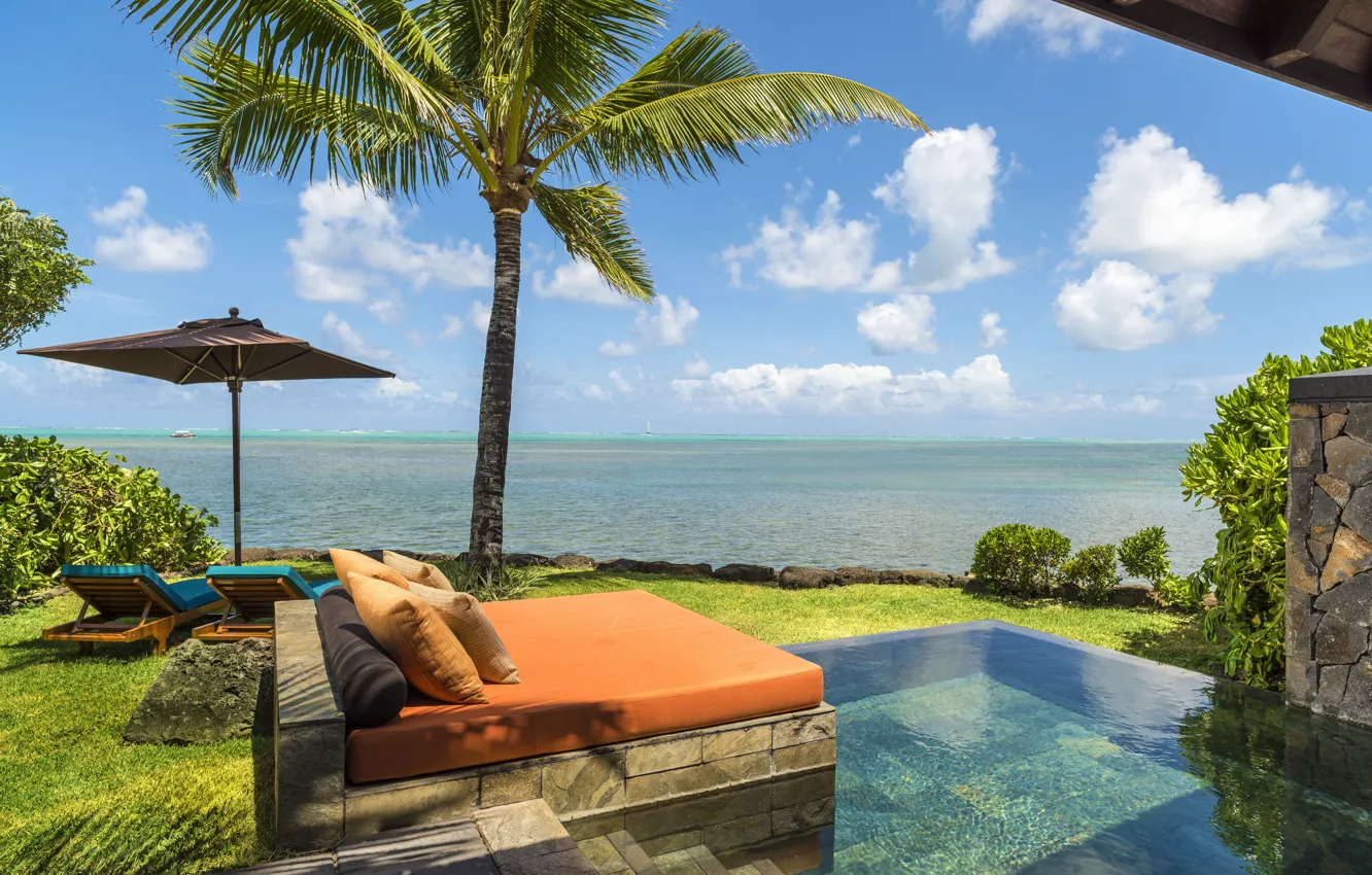 Photo wallpaper pool, ocean, view, villa