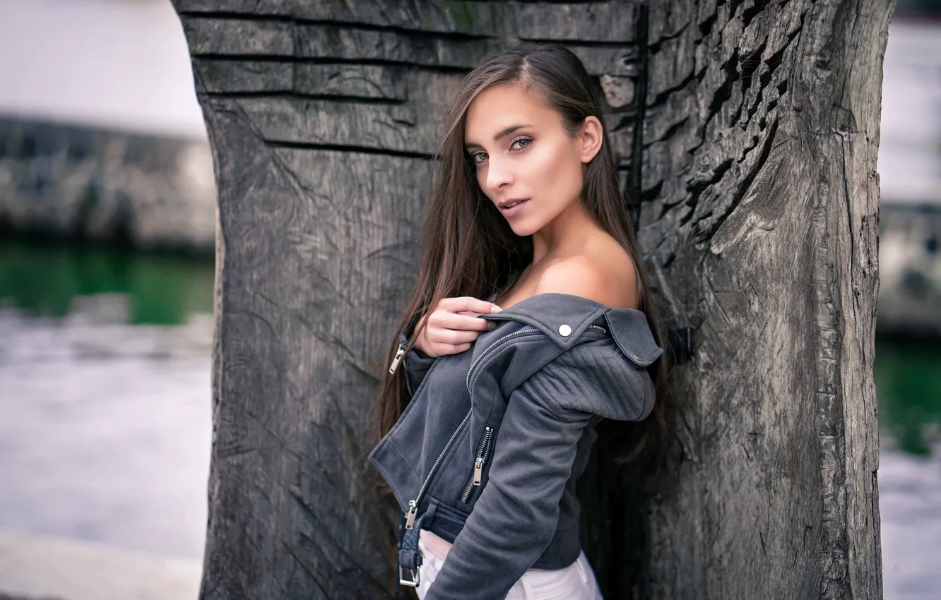 Photo wallpaper girl, long hair, brown eyes, photo, photographer, model, lips, face