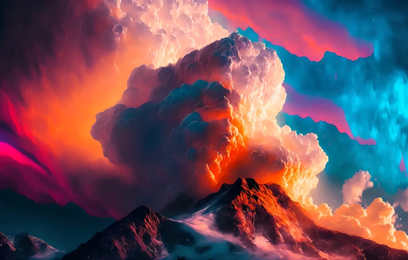 Photo wallpaper the sky, clouds, snow, landscape, sunset, mountains, nature