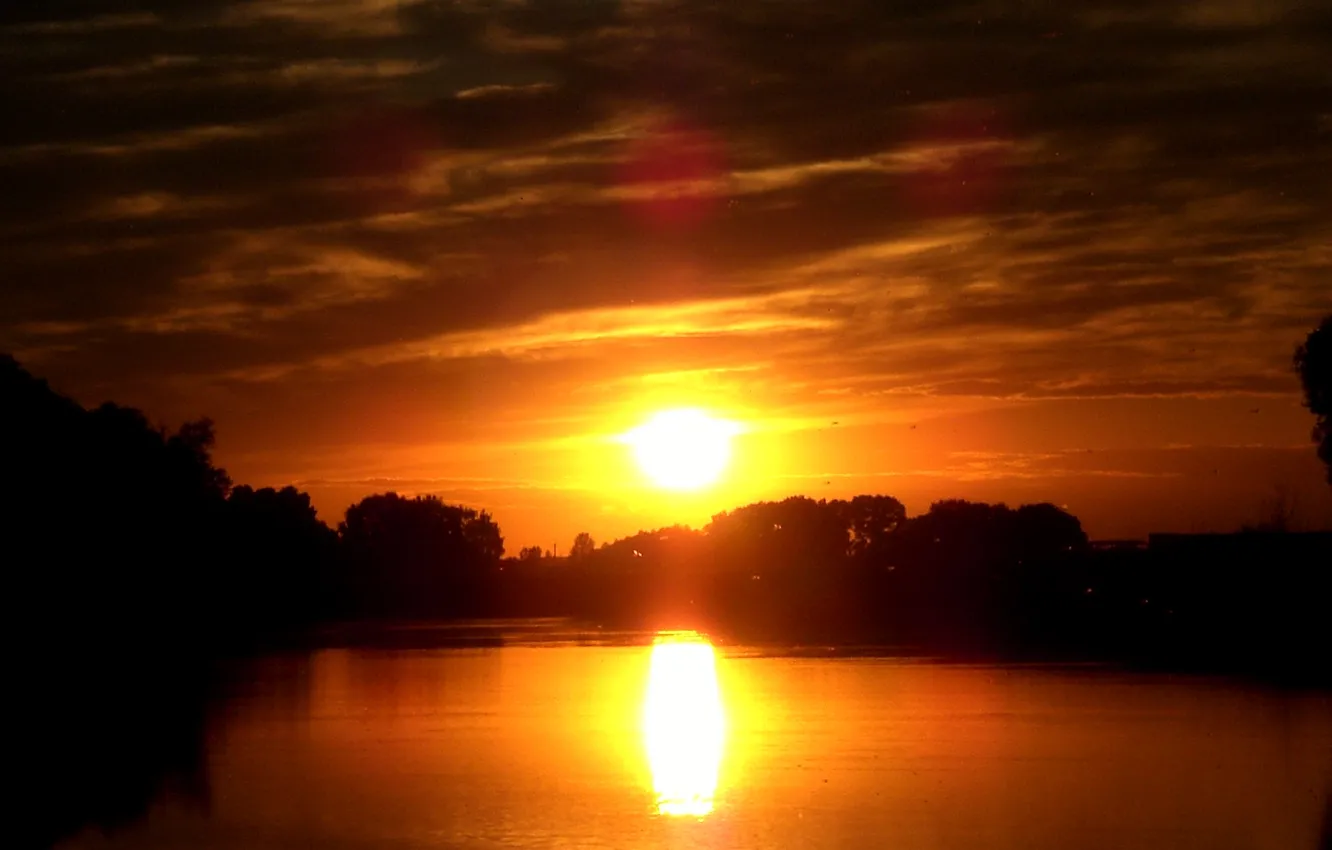 Photo wallpaper the sun, nature, river, sunset.