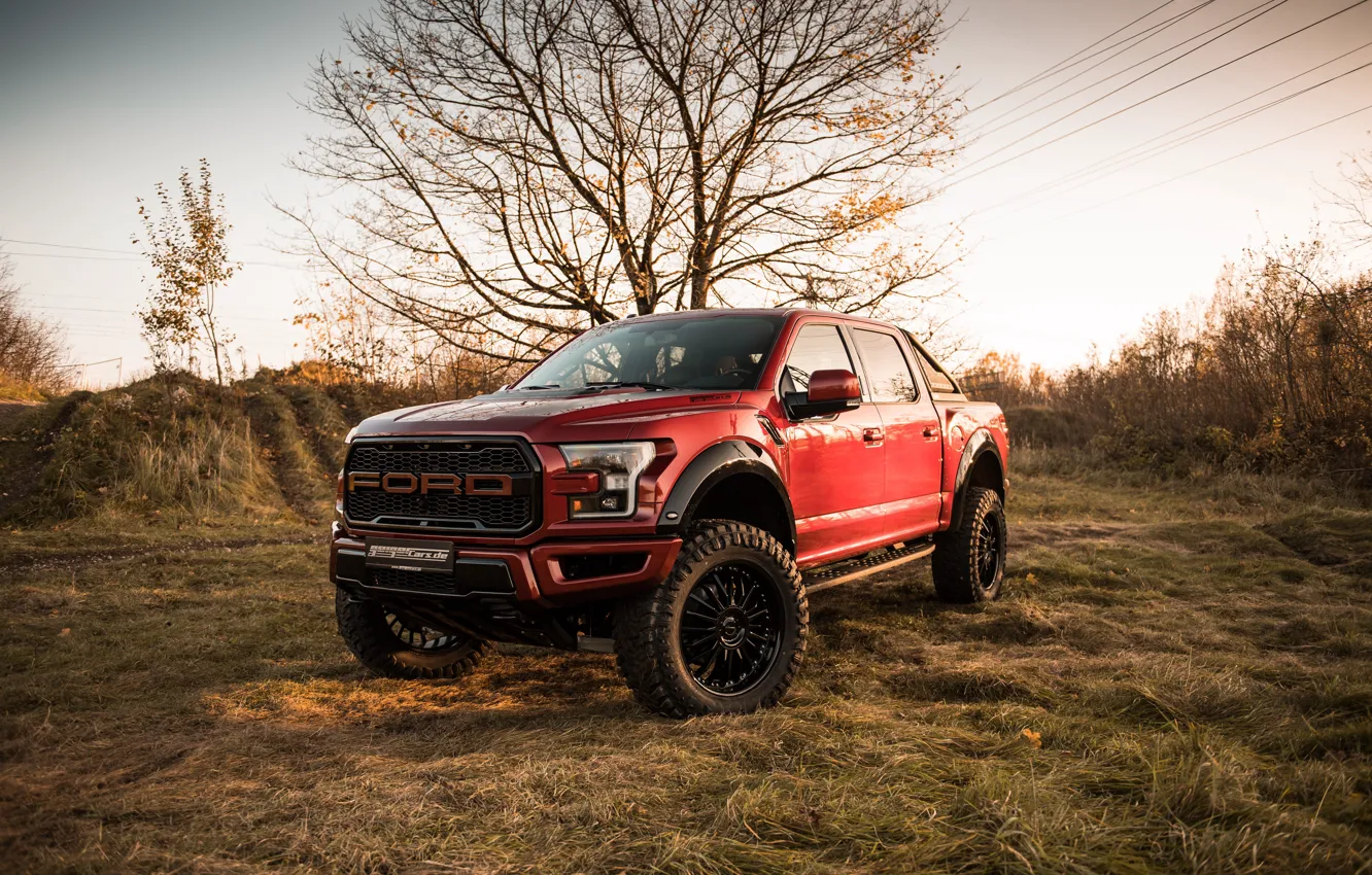 Photo wallpaper Ford, Red, Raptor, Front, Side, F-150, Geiger, Ford F-150