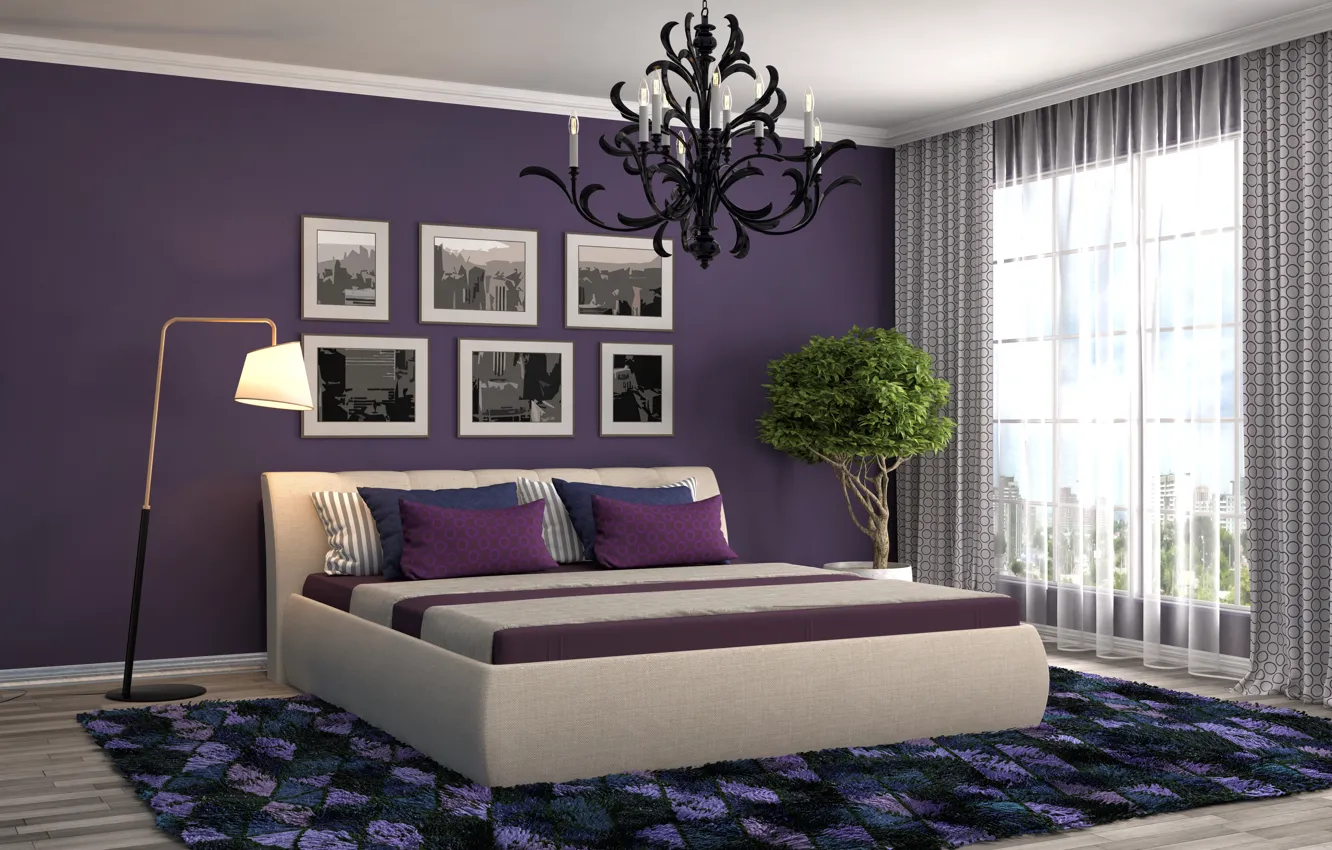 Photo wallpaper art, realism, room, bed, paintings