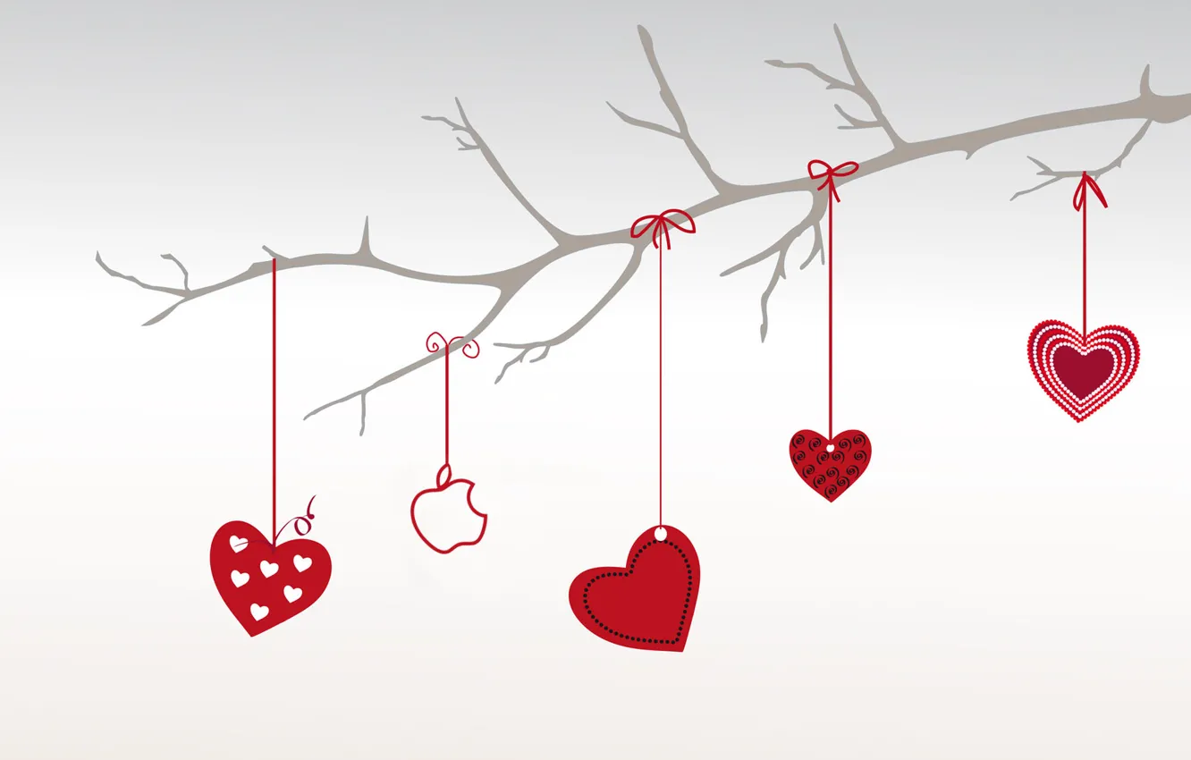 Photo wallpaper heart, apple, branch, love, Valentine's day, Valentine\'s Day