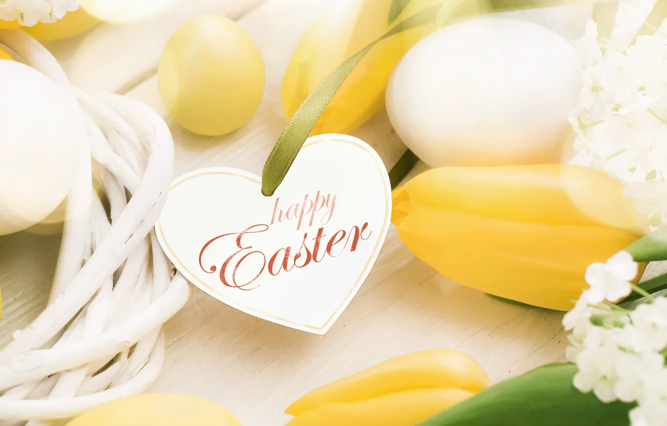Photo wallpaper flowers, spring, Easter, hearts, tulips, wood, flowers, hearts