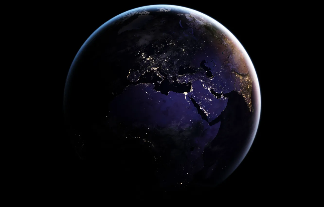 Photo wallpaper lights, planet, Earth, Africa, The Mediterranean sea