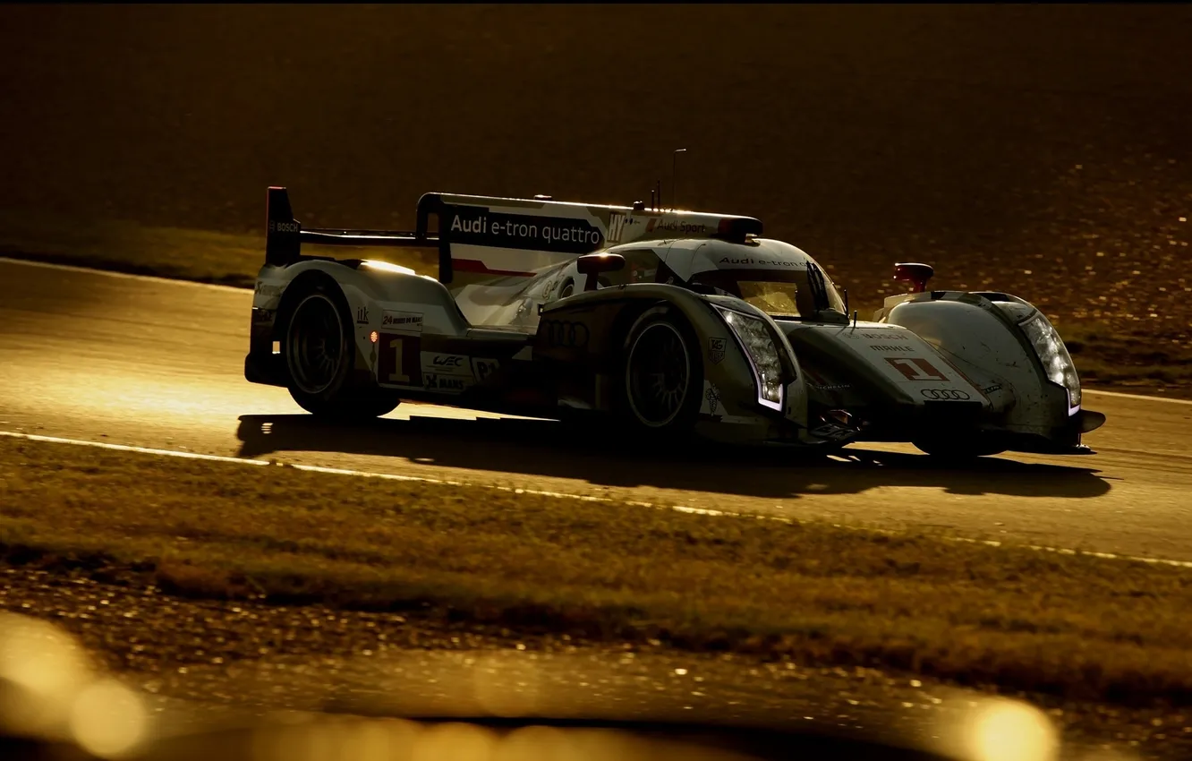 Photo wallpaper background, Audi, Audi, The Mans, twilight, the front, racing car, R18