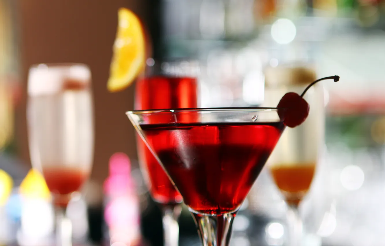 Photo wallpaper cherry, glass, orange, cocktail