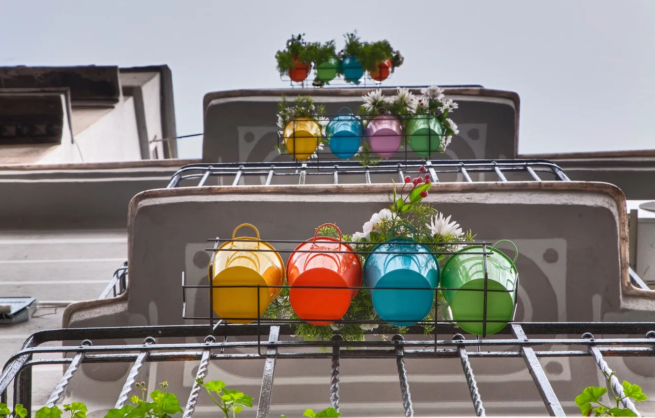 Photo wallpaper flowers, home, balcony, pot