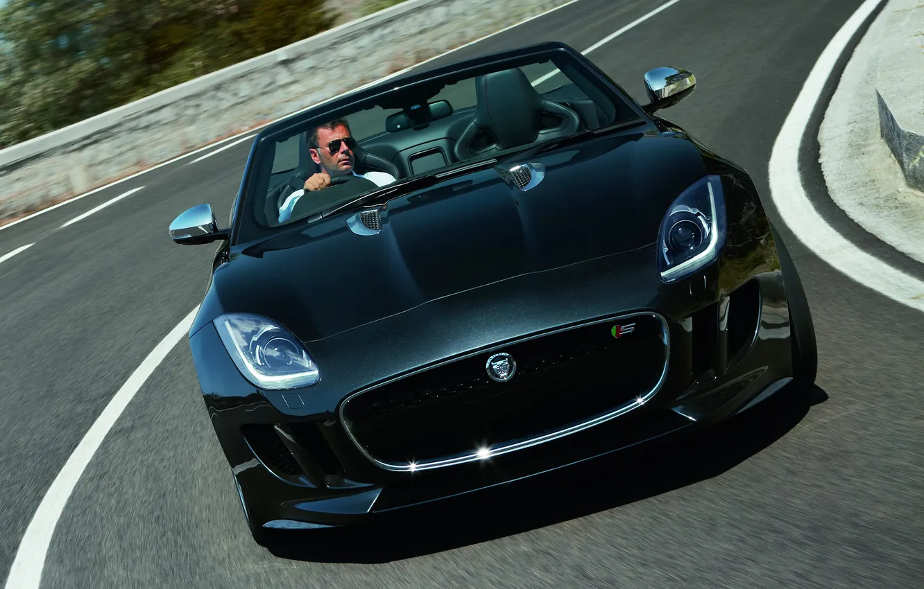 Photo wallpaper lights, Jaguar, driver, the front, F-Type, V8 S